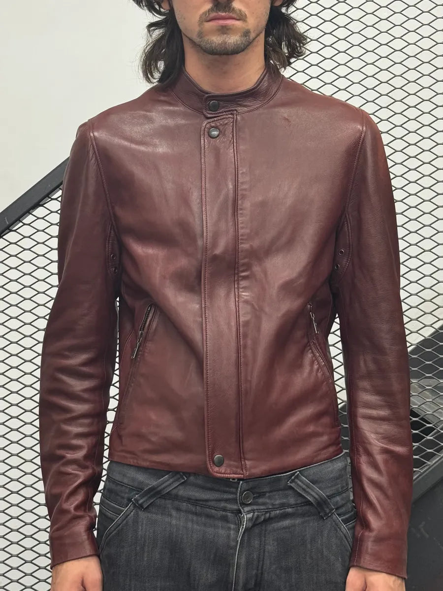 AW2003 Yves Saint Laurent Moto Brown Leather Jacket ONdUNZc 1