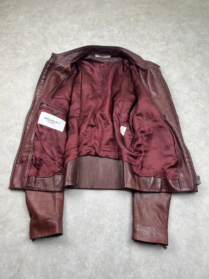 AW2003 Yves Saint Laurent Moto Brown Leather Jacket ONdUNZc 11