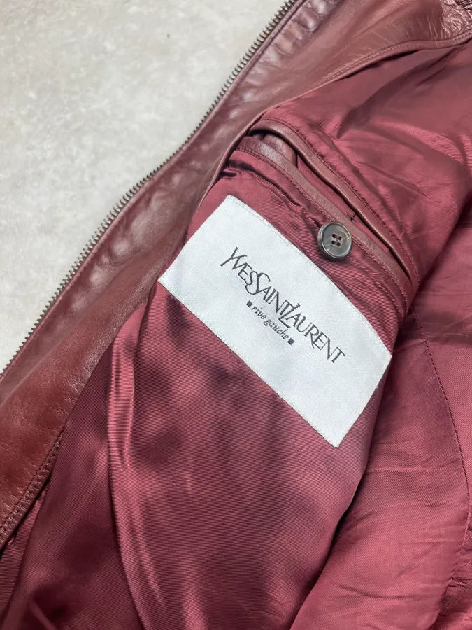 AW2003 Yves Saint Laurent Moto Brown Leather Jacket ONdUNZc 12