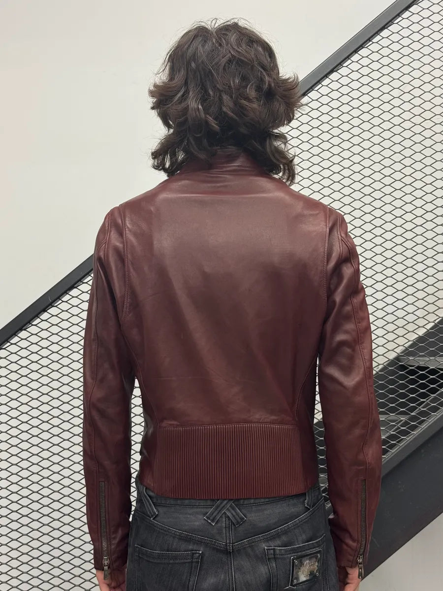 AW2003 Yves Saint Laurent Moto Brown Leather Jacket ONdUNZc 2