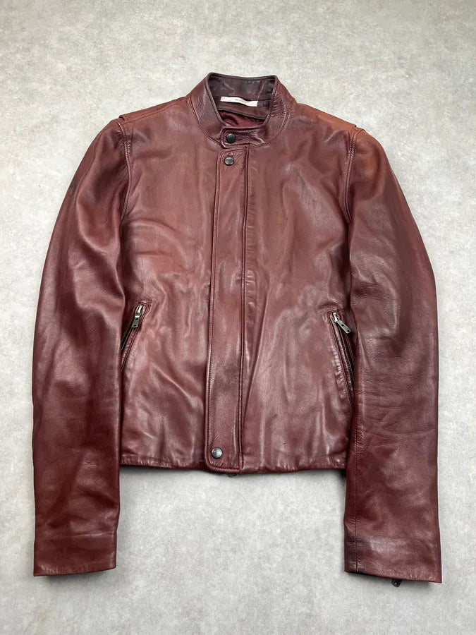 AW2003 Yves Saint Laurent Moto Brown Leather Jacket ONdUNZc 3