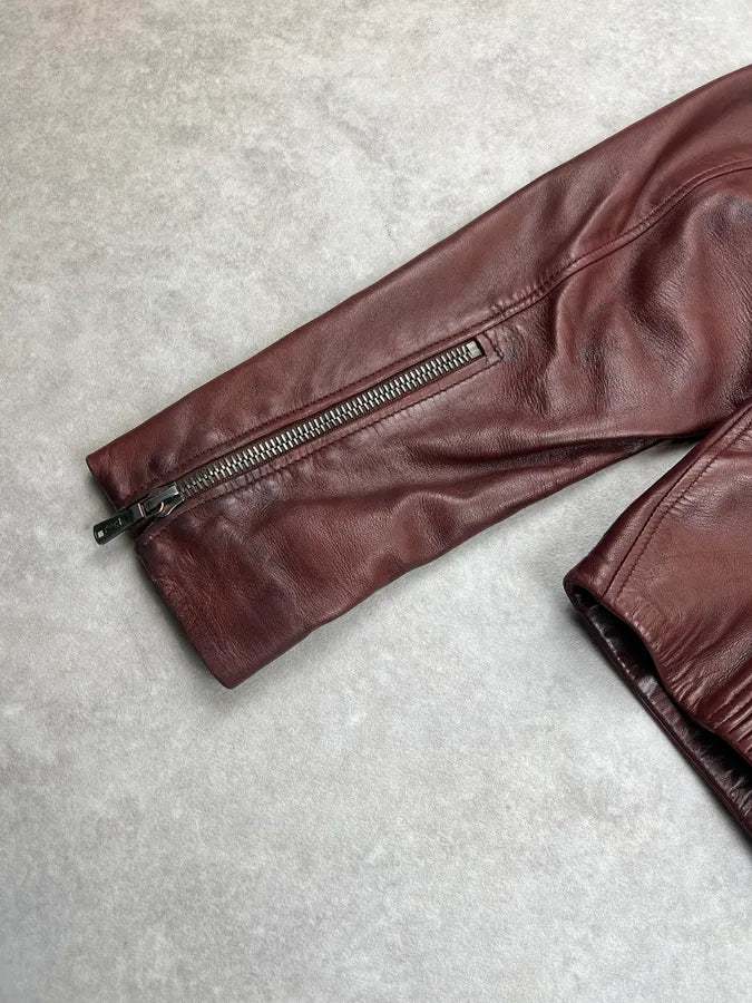 AW2003 Yves Saint Laurent Moto Brown Leather Jacket ONdUNZc 7
