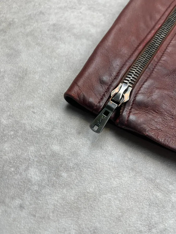 AW2003 Yves Saint Laurent Moto Brown Leather Jacket ONdUNZc 8