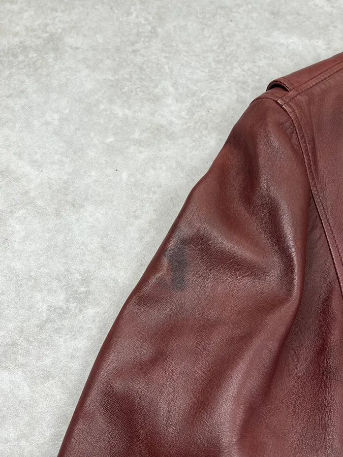 AW2003 Yves Saint Laurent Moto Brown Leather Jacket ONdUNZc 9