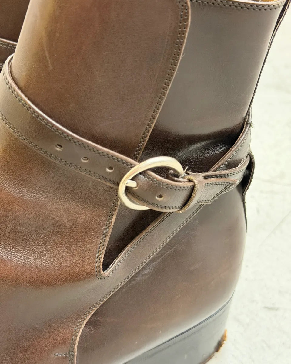 AW2003 Yves Saint Laurent Roy Brown Leather Buckle Strap Boots KmFbjjY 6