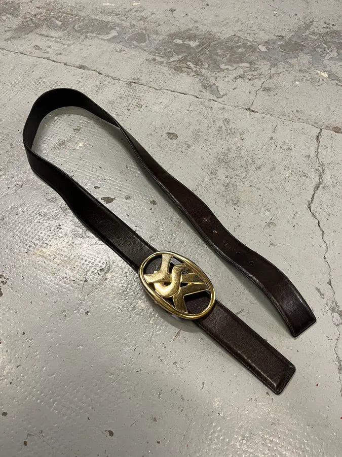 AW2003 Yves Saint Laurent YSL Golden Buckle Dark Brown Leather Belt CRAQTaz 4