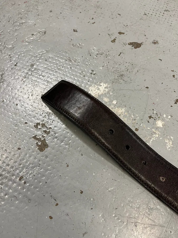 AW2003 Yves Saint Laurent YSL Golden Buckle Dark Brown Leather Belt CRAQTaz 7