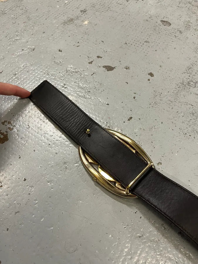 AW2003 Yves Saint Laurent YSL Golden Buckle Dark Brown Leather Belt CRAQTaz 8