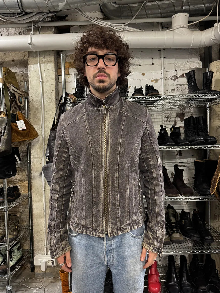 AW2004 Cavalli Astro Biker Faded Grey Denim Jacket nGpKKWa 2