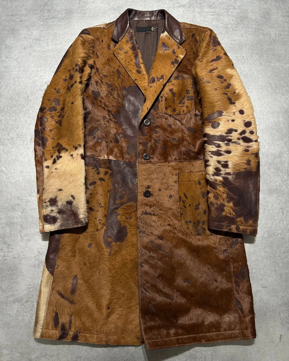 AW2004 Cavalli Beige Pony Hair Long Fur Leather Trench Jacket (M) 0