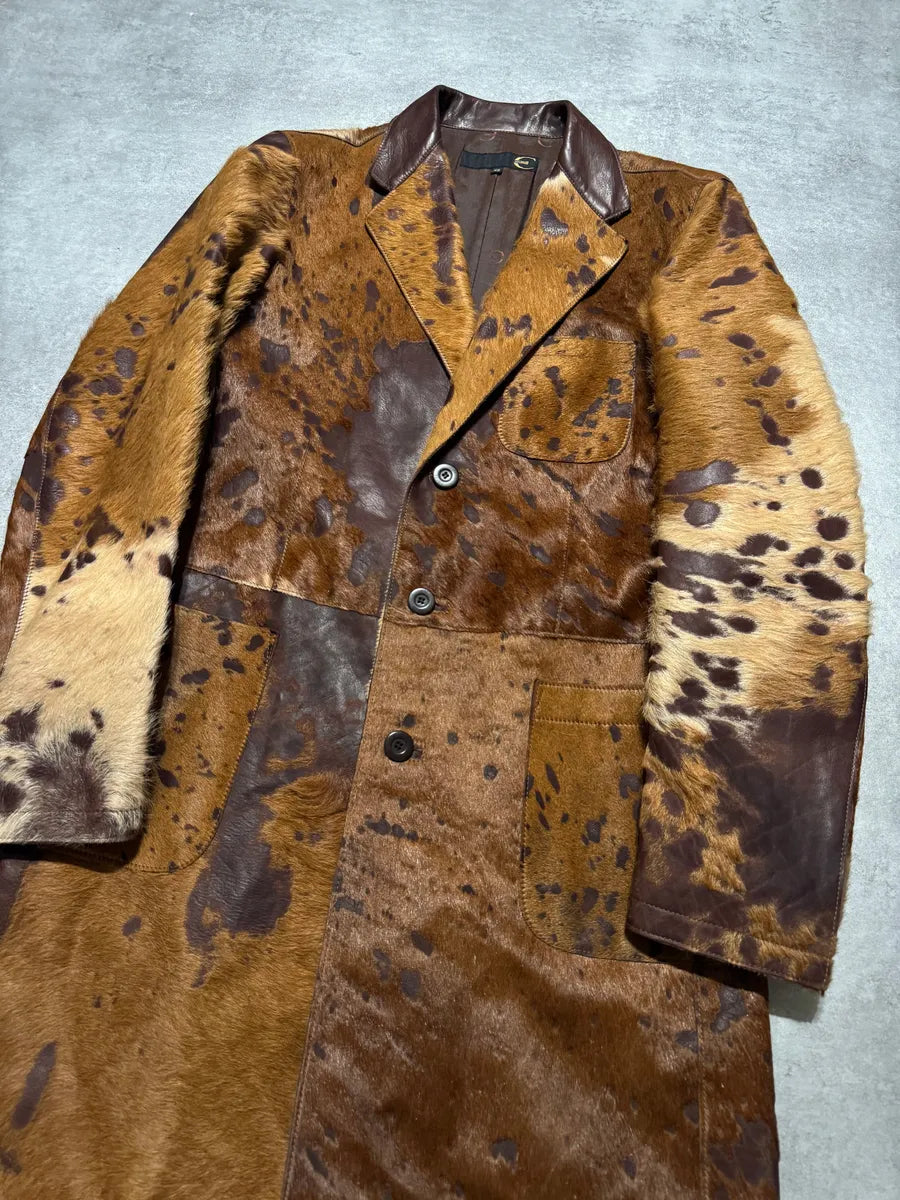 AW2004 Cavalli Beige Pony Hair Long Fur Leather Trench Jacket (M) 1