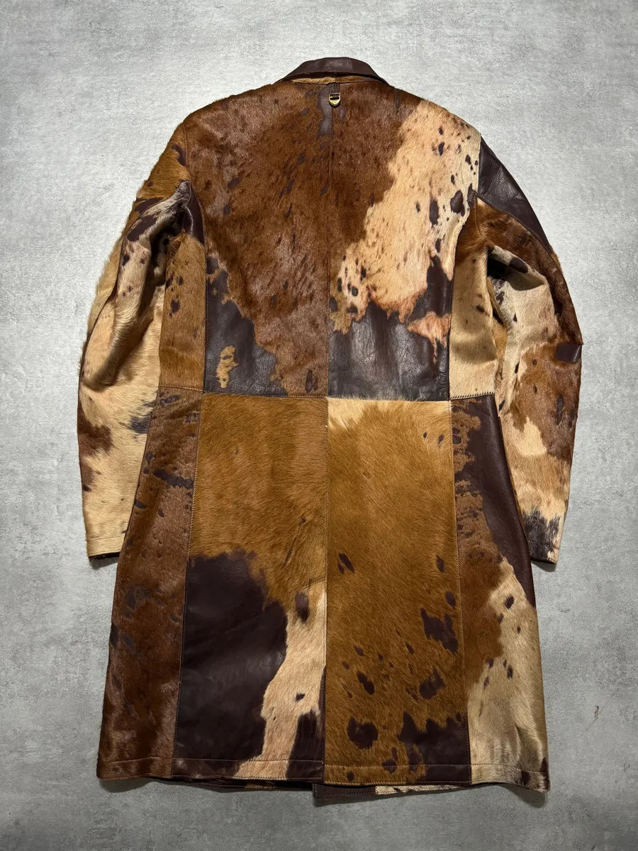 AW2004 Cavalli Beige Pony Hair Long Fur Leather Trench Jacket (M) 2