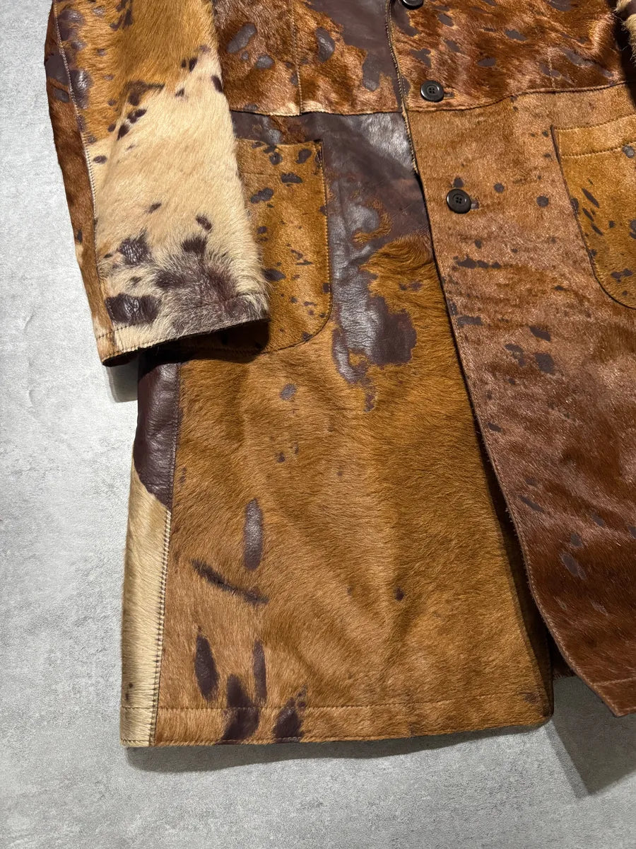 AW2004 Cavalli Beige Pony Hair Long Fur Leather Trench Jacket (M) 3