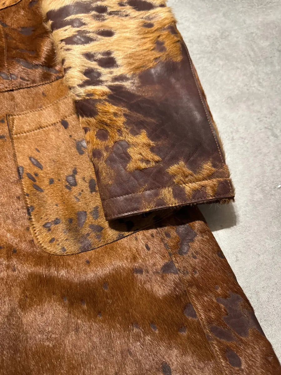 AW2004 Cavalli Beige Pony Hair Long Fur Leather Trench Jacket (M) 4