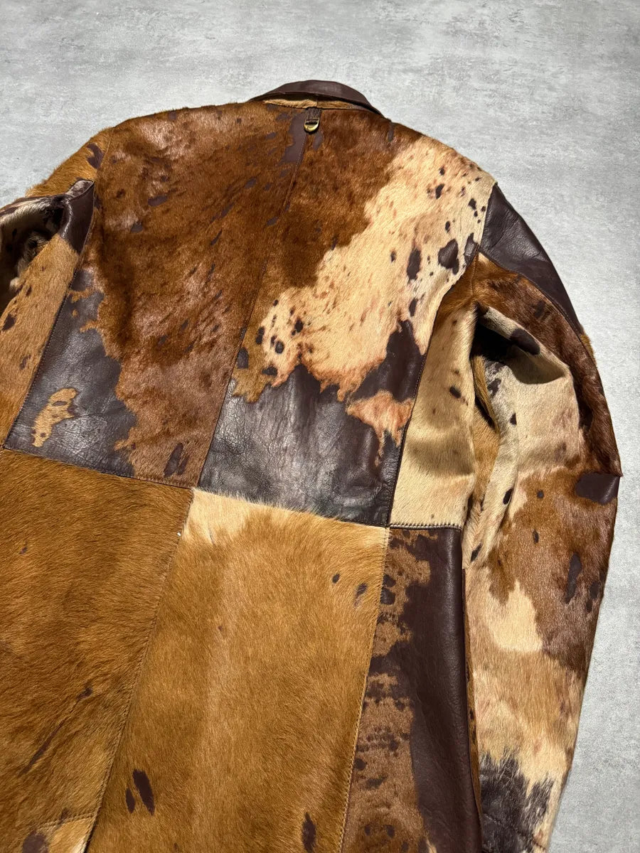 AW2004 Cavalli Beige Pony Hair Long Fur Leather Trench Jacket (M) 6