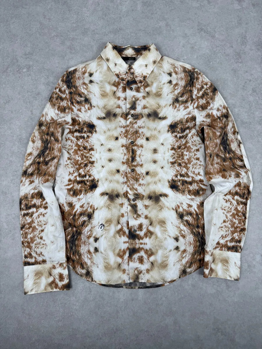 AW2004 Cavalli Brown & Beige Animal Print Fur Effect Shirt JsEEJDy 0