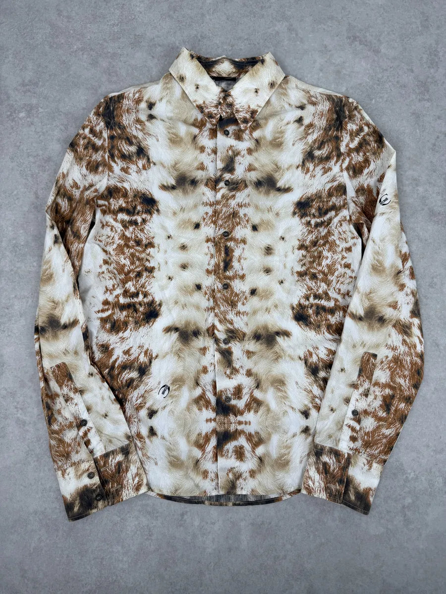 AW2004 Cavalli Brown & Beige Animal Print Fur Effect Shirt JsEEJDy 1