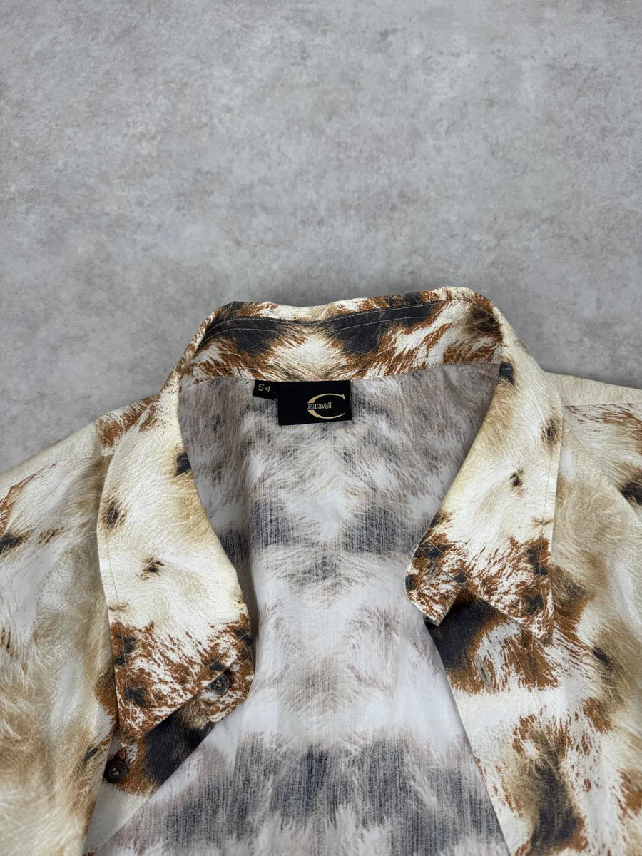AW2004 Cavalli Brown & Beige Animal Print Fur Effect Shirt JsEEJDy 11