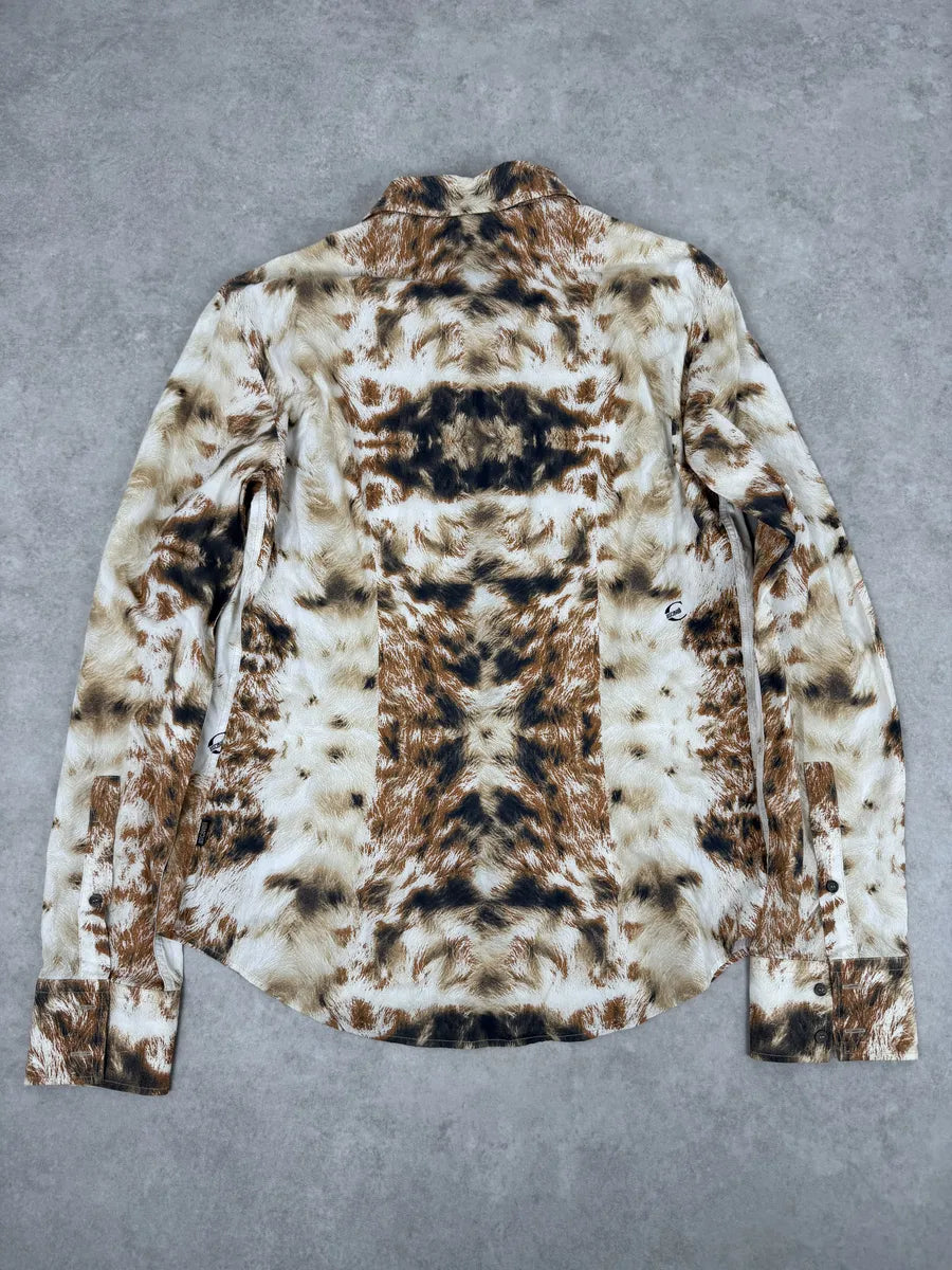 AW2004 Cavalli Brown & Beige Animal Print Fur Effect Shirt JsEEJDy 2