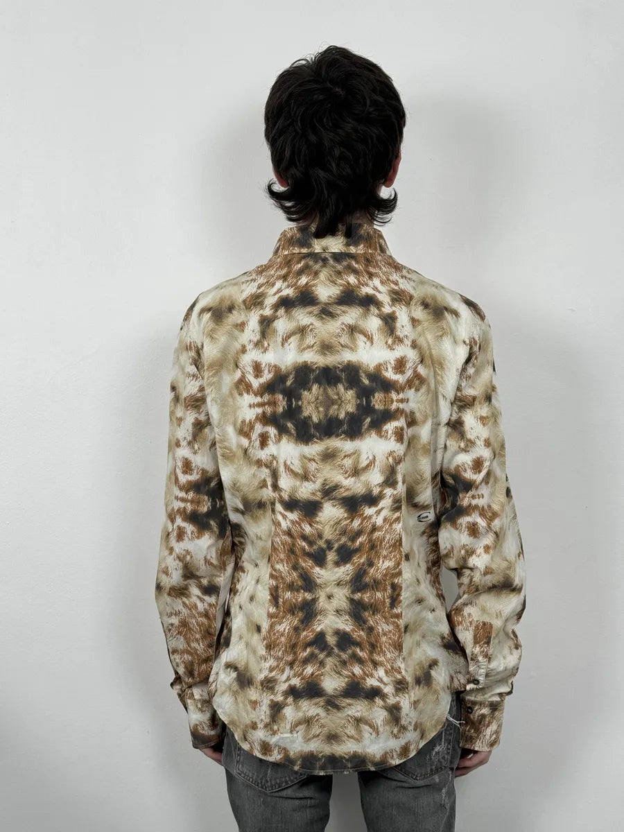 AW2004 Cavalli Brown & Beige Animal Print Fur Effect Shirt JsEEJDy 4