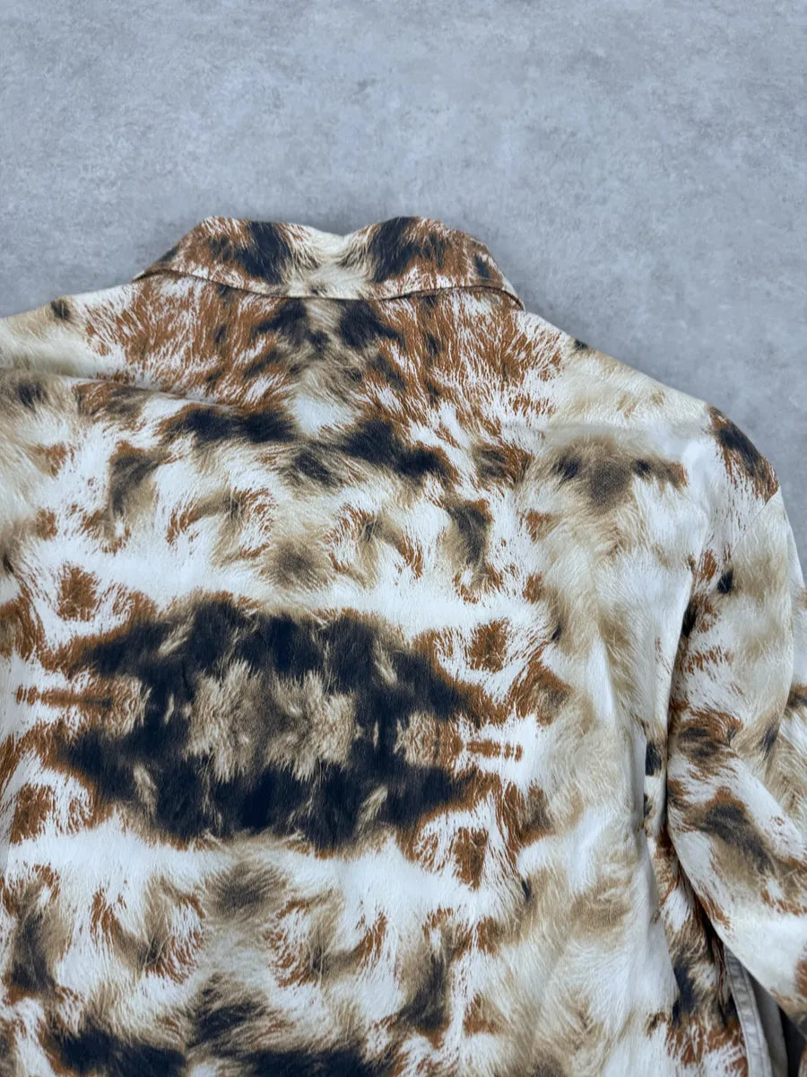 AW2004 Cavalli Brown & Beige Animal Print Fur Effect Shirt JsEEJDy 5