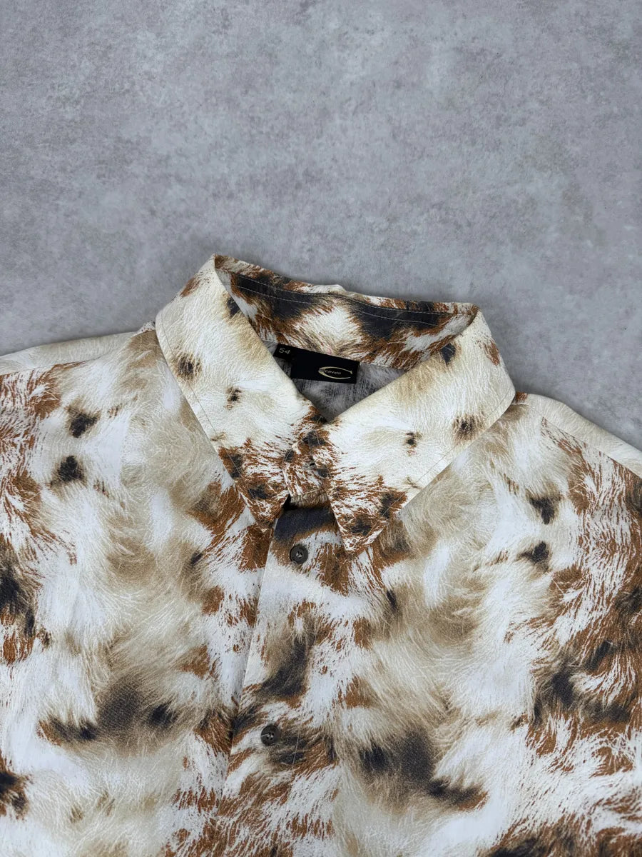 AW2004 Cavalli Brown & Beige Animal Print Fur Effect Shirt JsEEJDy 7