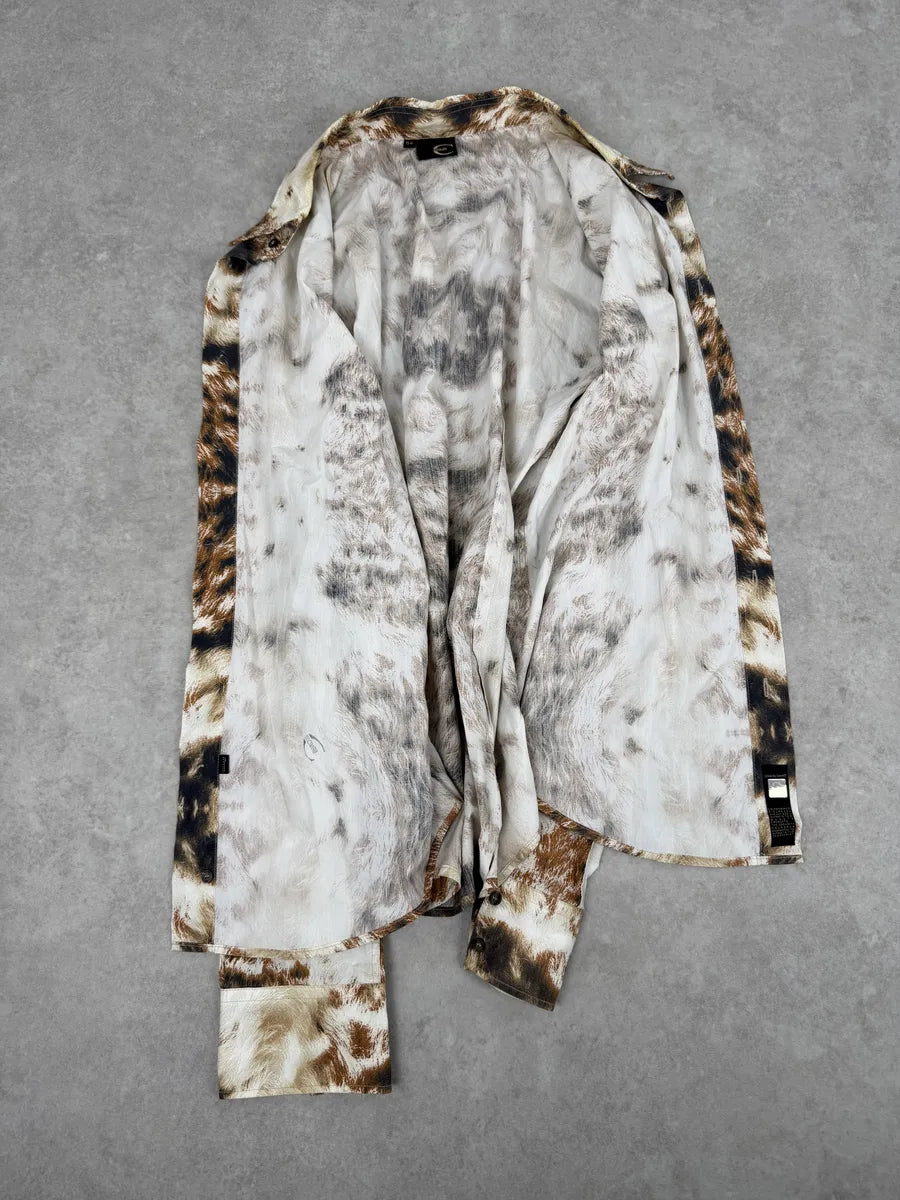 AW2004 Cavalli Brown & Beige Animal Print Fur Effect Shirt JsEEJDy 9
