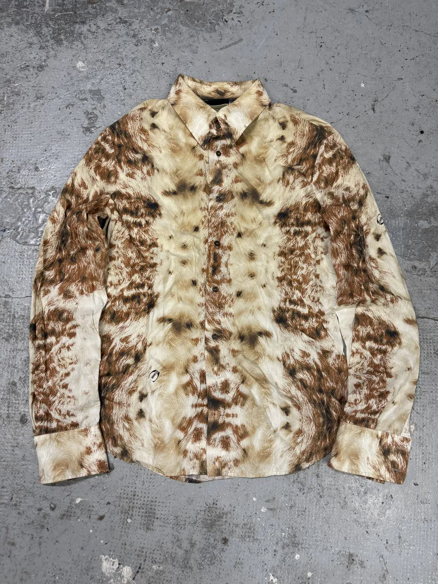 AW2004 Cavalli Brown & Beige Animal Print Fur Effect Shirt ZQtkyUs 0