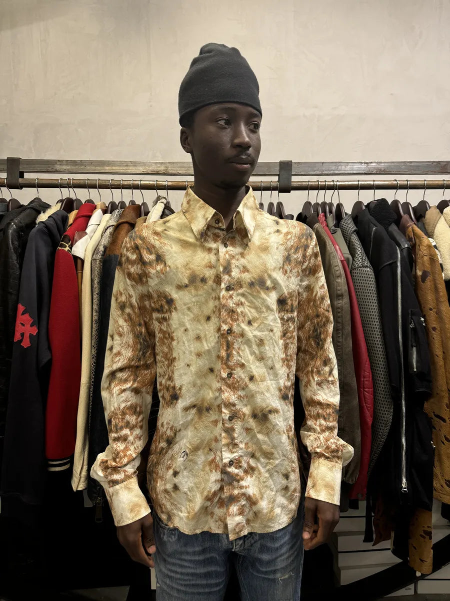 AW2004 Cavalli Brown & Beige Animal Print Fur Effect Shirt ZQtkyUs 1