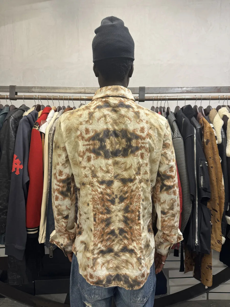 AW2004 Cavalli Brown & Beige Animal Print Fur Effect Shirt ZQtkyUs 2