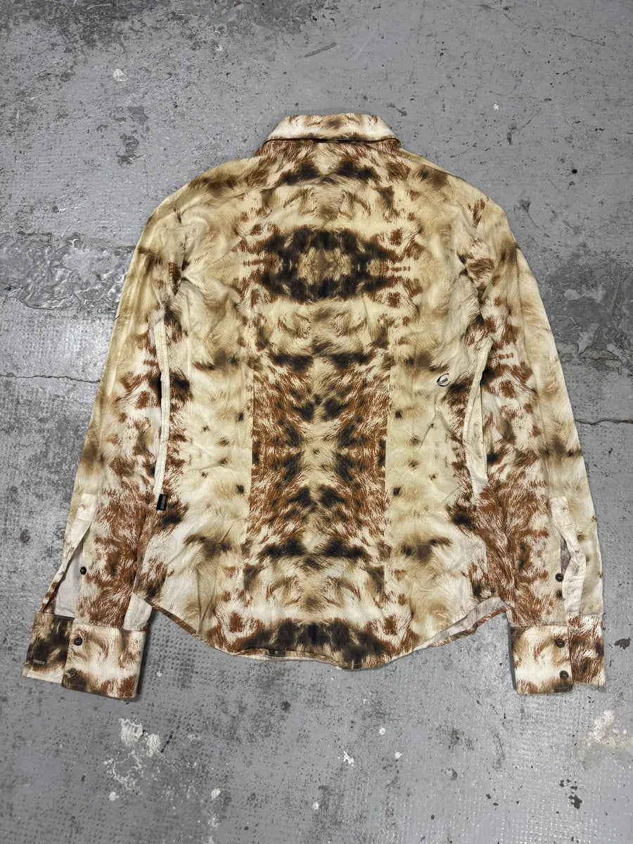 AW2004 Cavalli Brown & Beige Animal Print Fur Effect Shirt ZQtkyUs 3