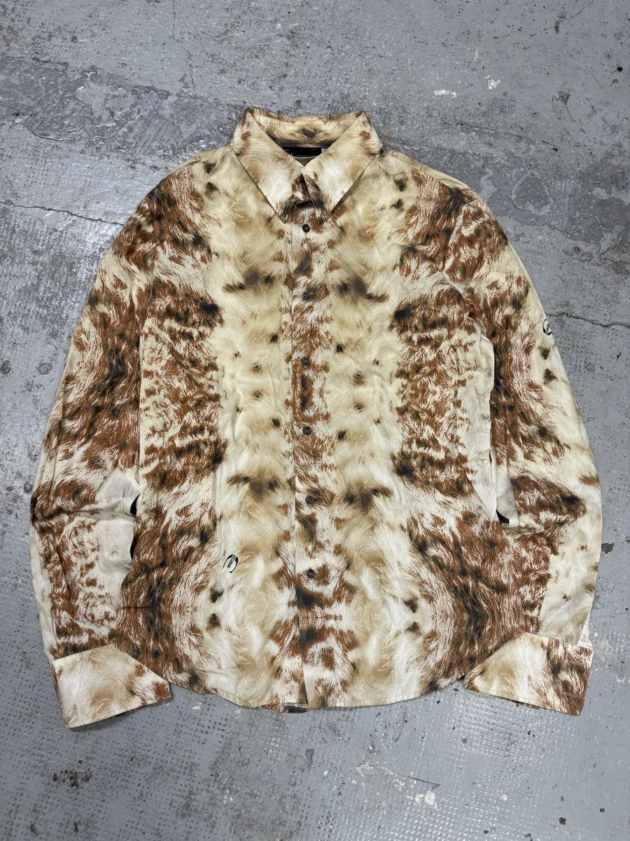 AW2004 Cavalli Brown & Beige Animal Print Fur Effect Shirt ZQtkyUs 4