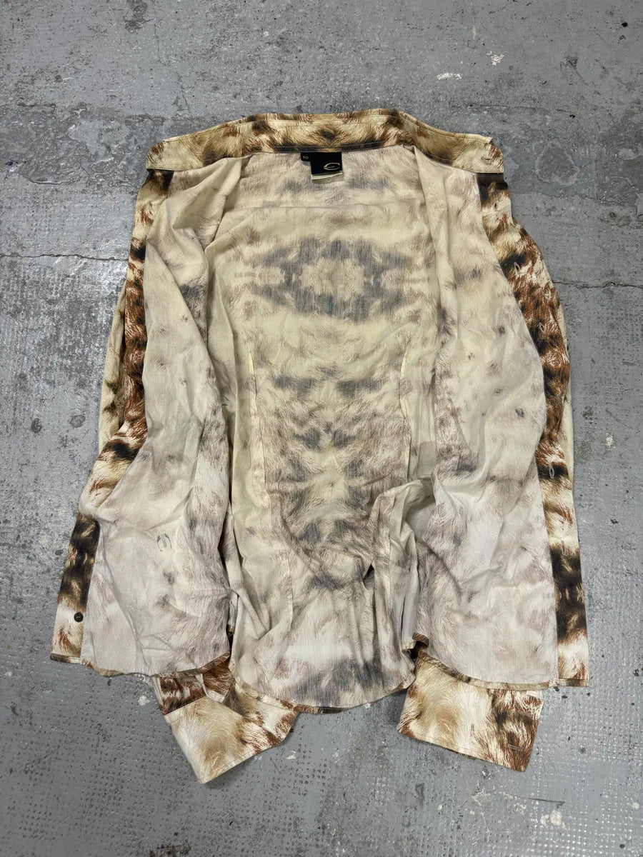 AW2004 Cavalli Brown & Beige Animal Print Fur Effect Shirt ZQtkyUs 5