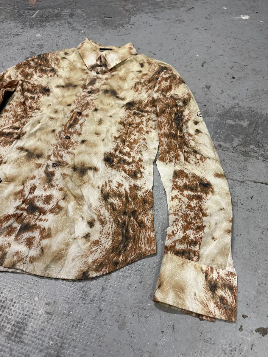 AW2004 Cavalli Brown & Beige Animal Print Fur Effect Shirt ZQtkyUs 6