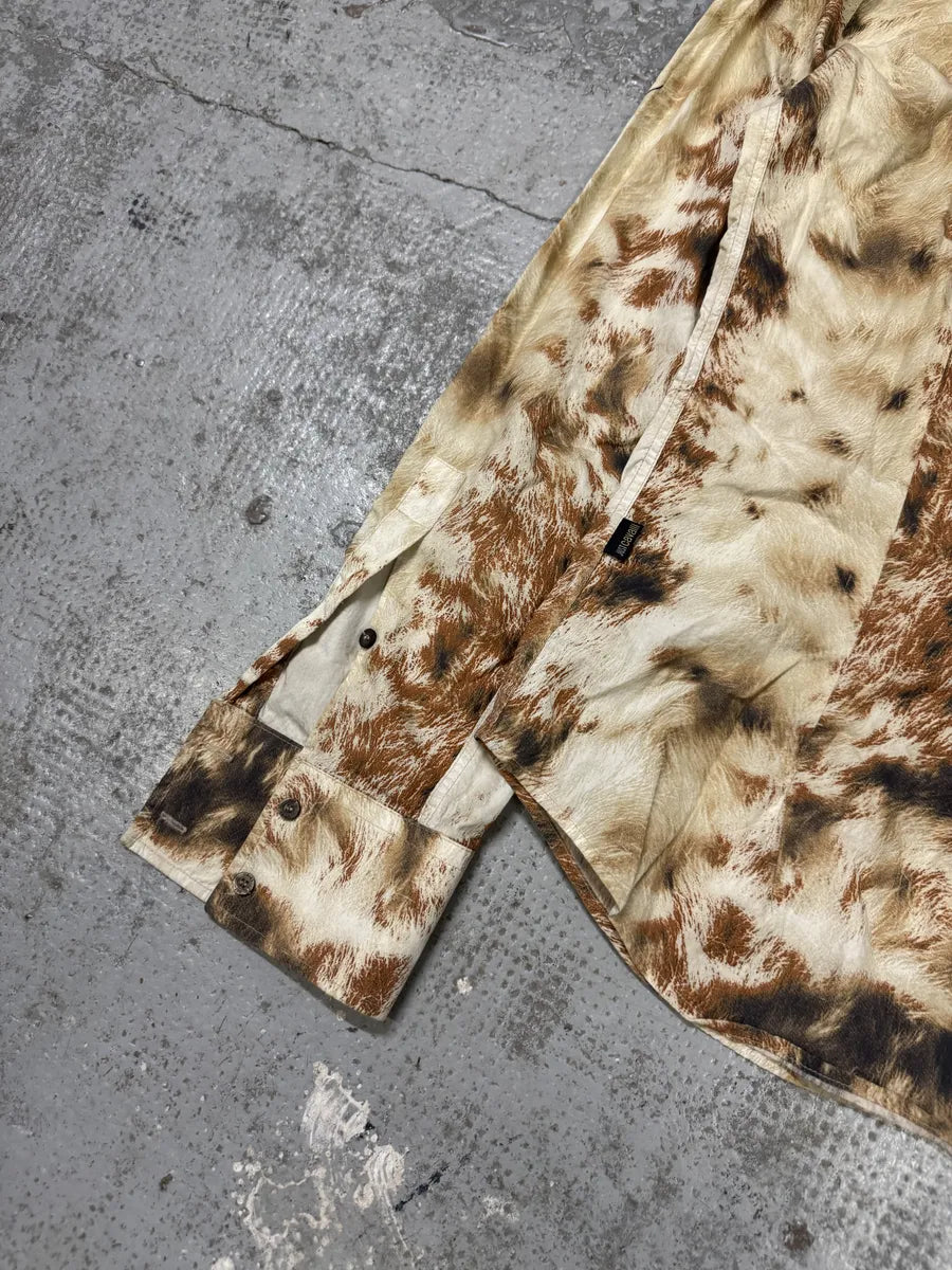 AW2004 Cavalli Brown & Beige Animal Print Fur Effect Shirt ZQtkyUs 8