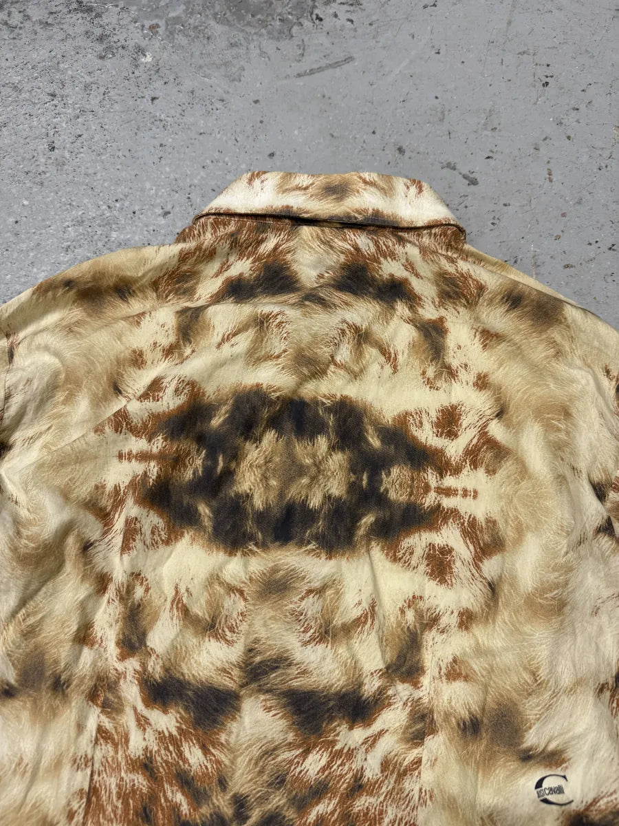 AW2004 Cavalli Brown & Beige Animal Print Fur Effect Shirt ZQtkyUs 9