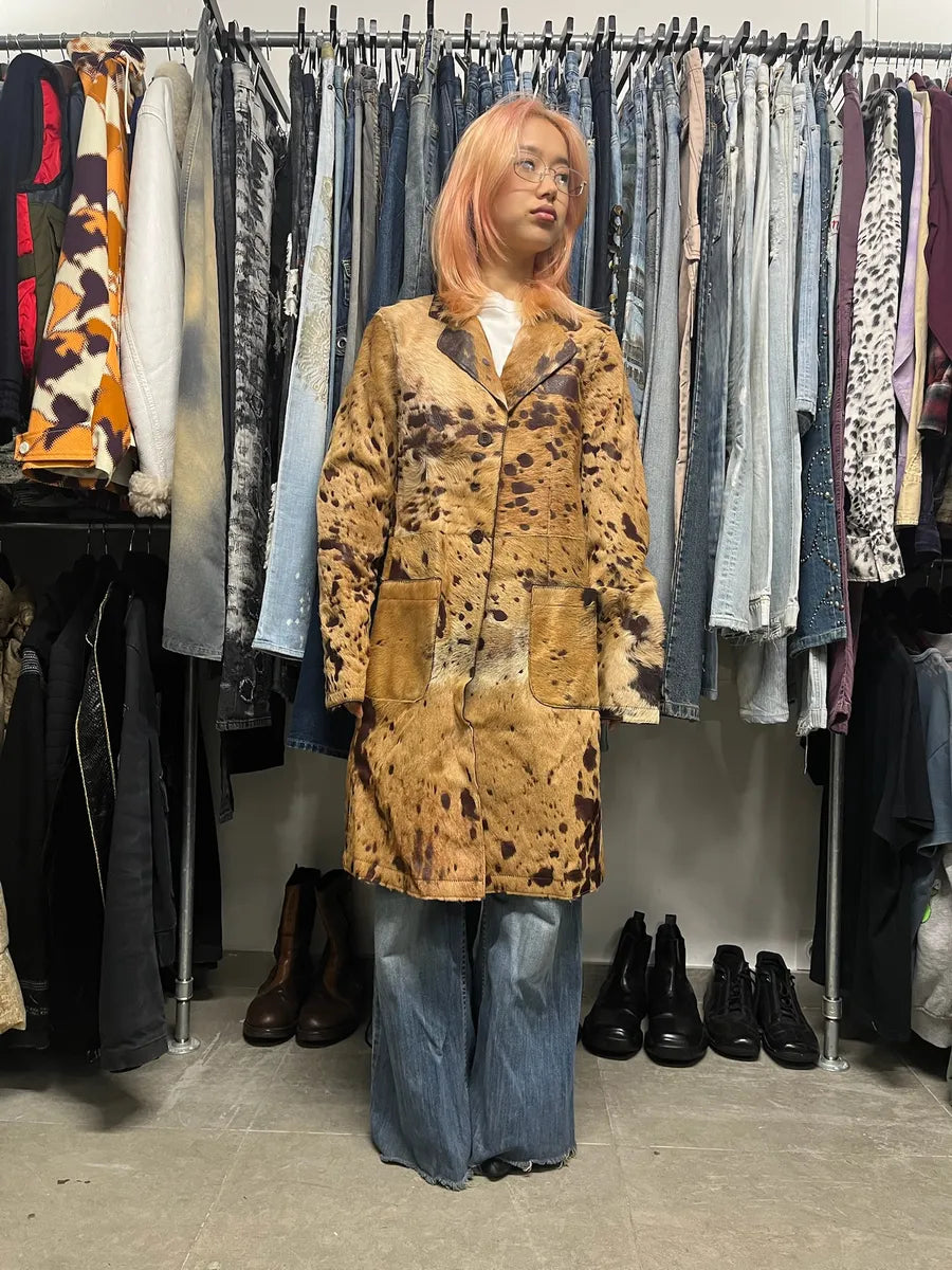 AW2004 Cavalli Brown & Beige Pony Hair Caw Effect Trench Coat CtJmMKf 4