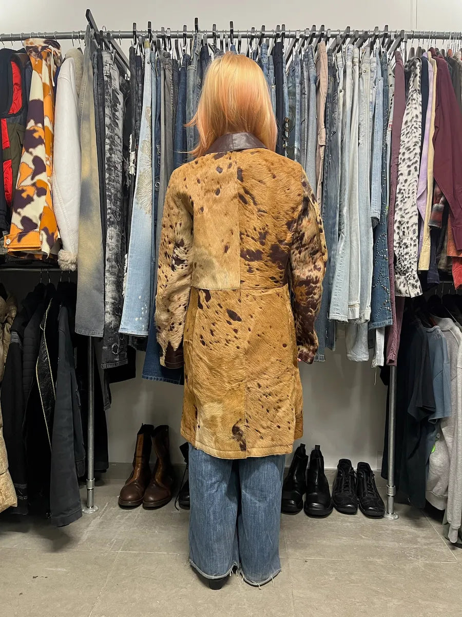 AW2004 Cavalli Brown & Beige Pony Hair Caw Effect Trench Coat CtJmMKf 5