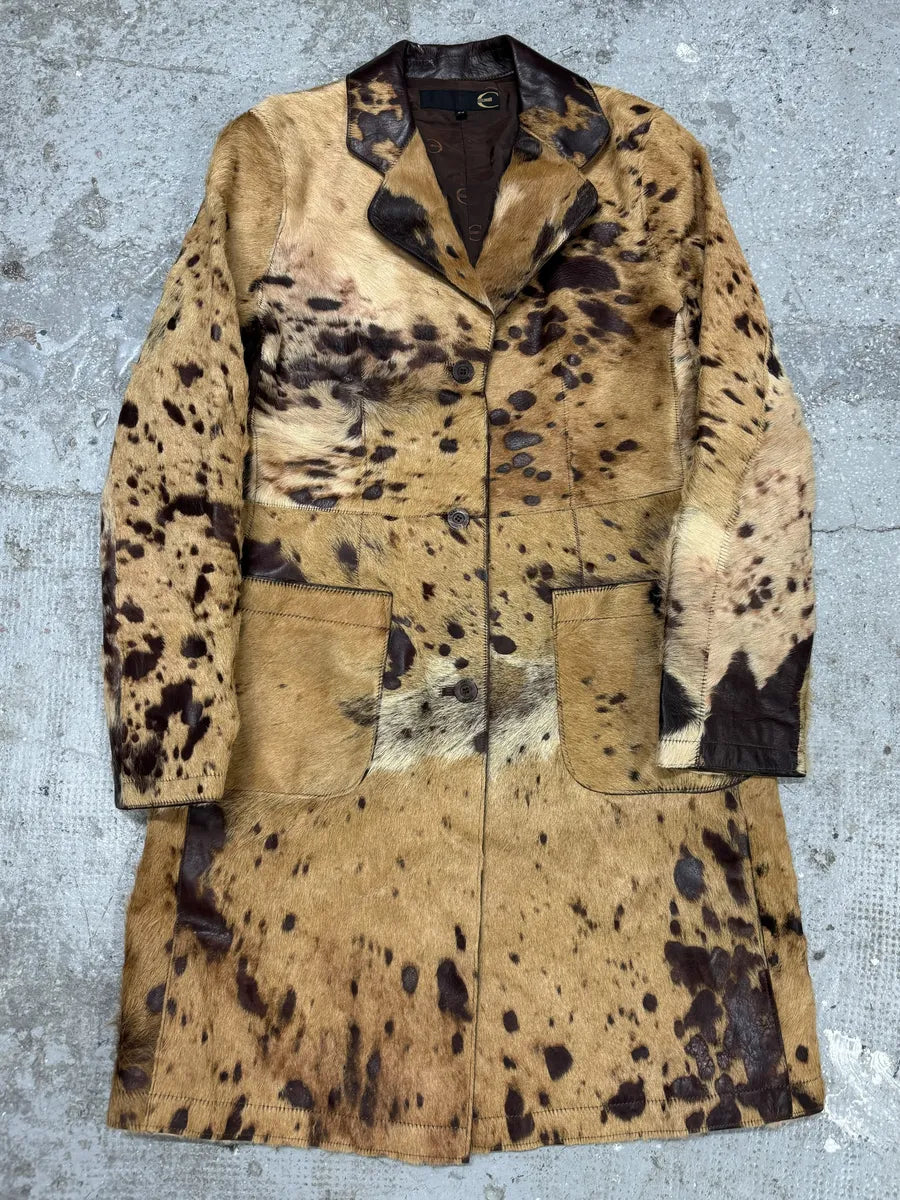 AW2004 Cavalli Brown & Beige Pony Hair Caw Effect Trench Coat CtJmMKf 0