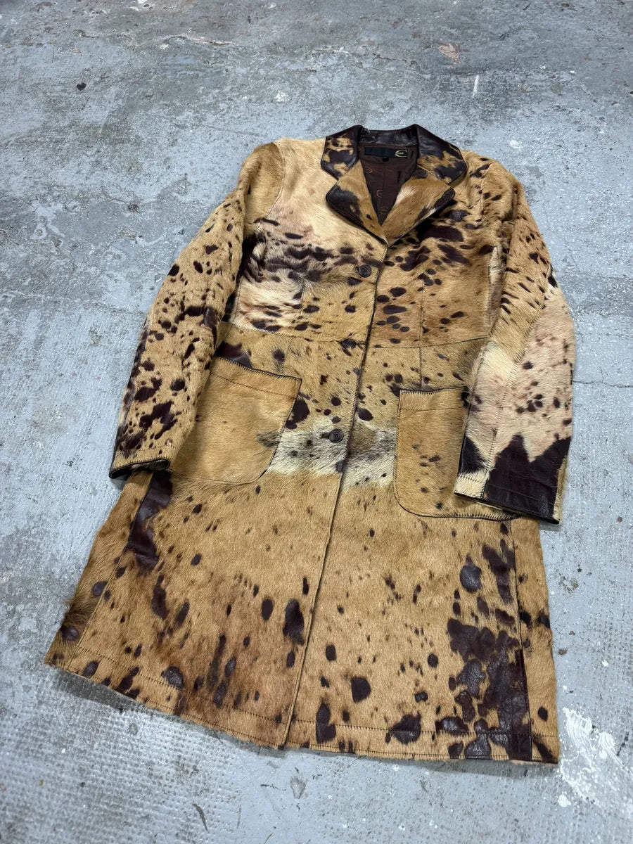 AW2004 Cavalli Brown & Beige Pony Hair Caw Effect Trench Coat CtJmMKf 2