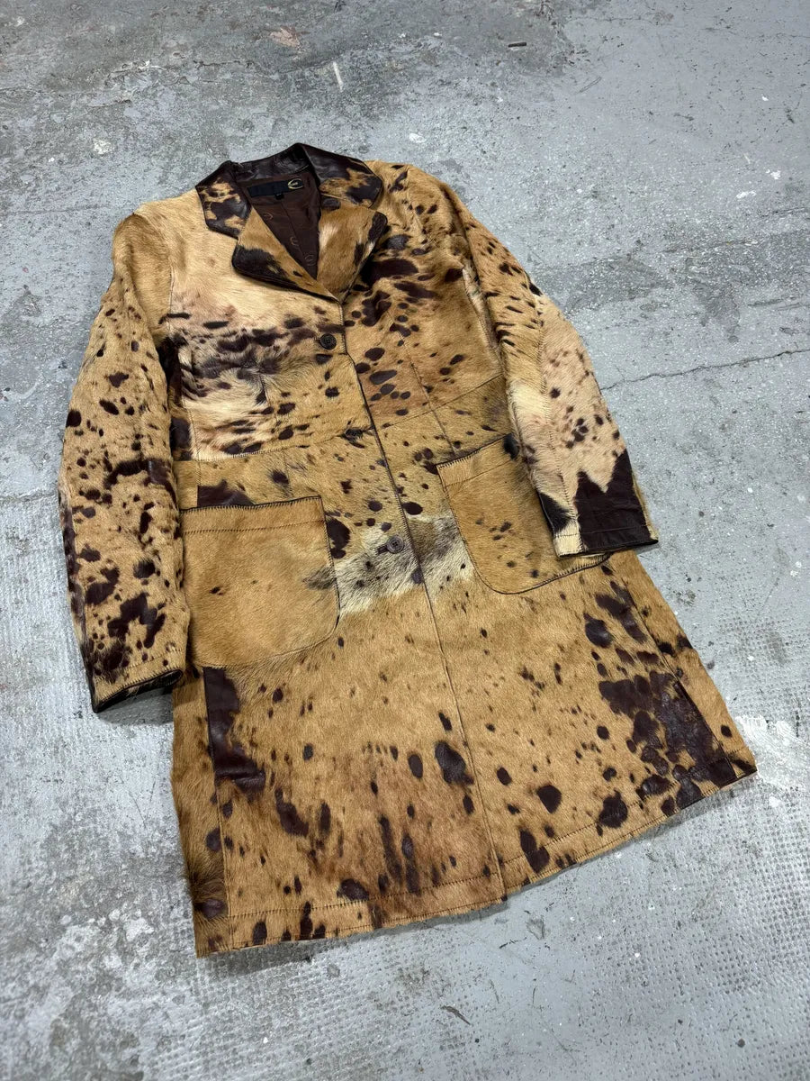 AW2004 Cavalli Brown & Beige Pony Hair Caw Effect Trench Coat CtJmMKf 3