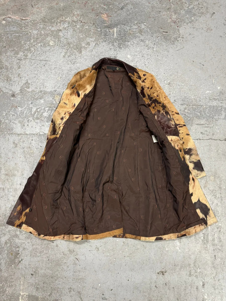 AW2004 Cavalli Brown & Beige Pony Hair Caw Effect Trench Coat CtJmMKf 6