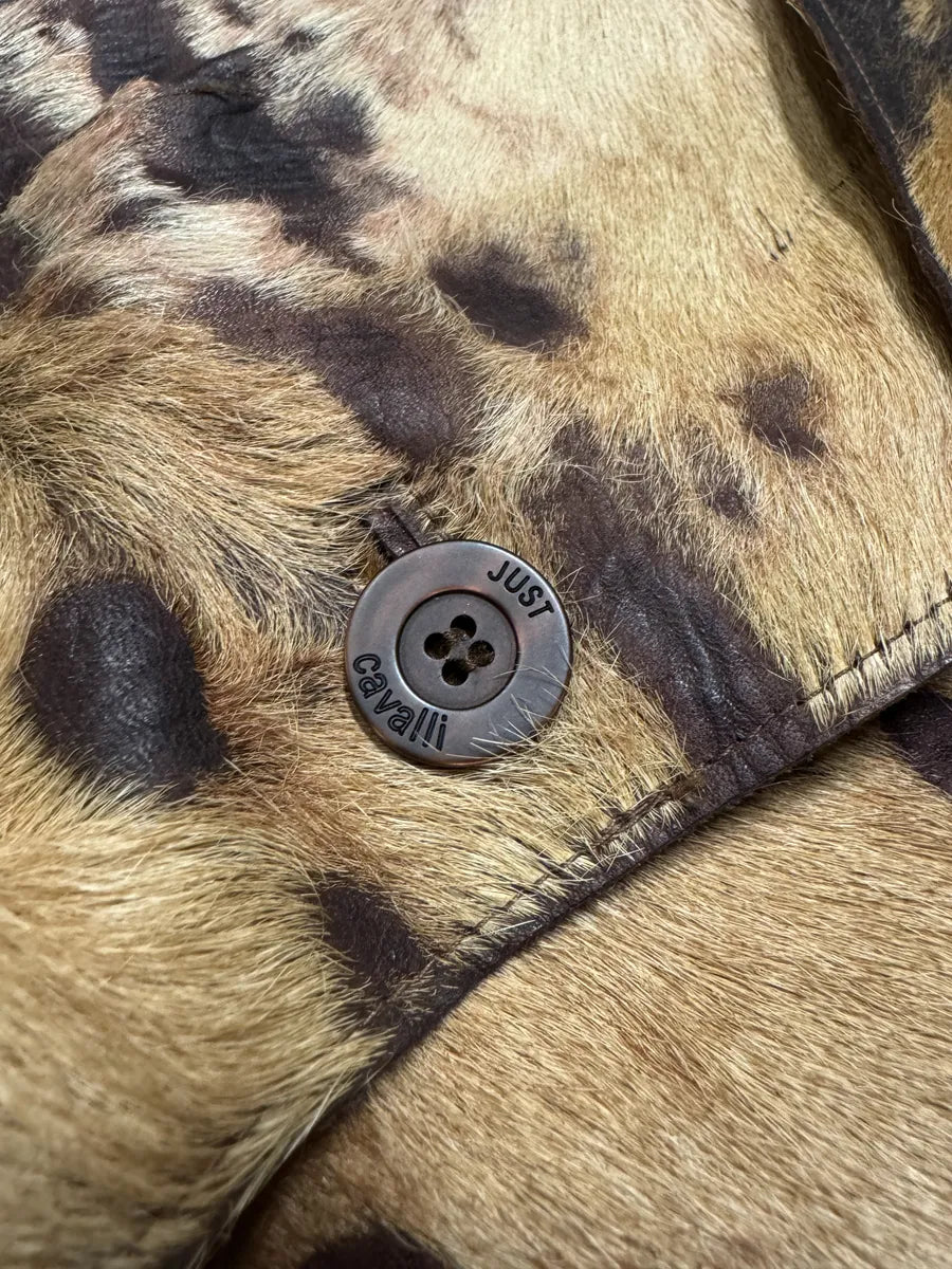 AW2004 Cavalli Brown & Beige Pony Hair Caw Effect Trench Coat CtJmMKf 10