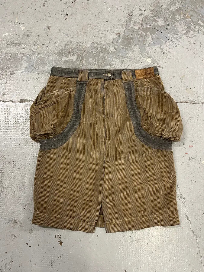 AW2004 Cavalli Brown Velvet Cargo Skirt ArKBnco 0