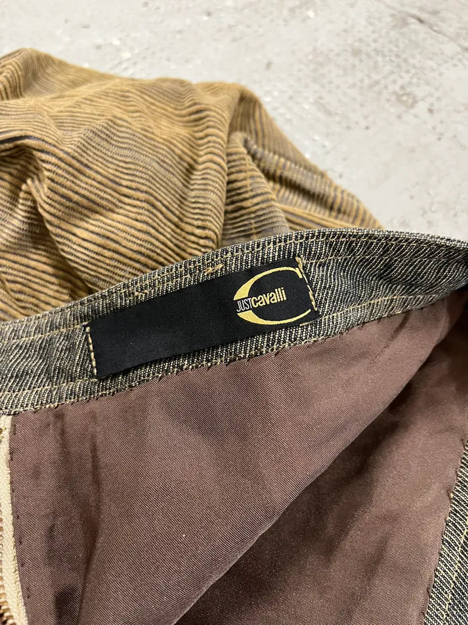 AW2004 Cavalli Brown Velvet Cargo Skirt ArKBnco 10