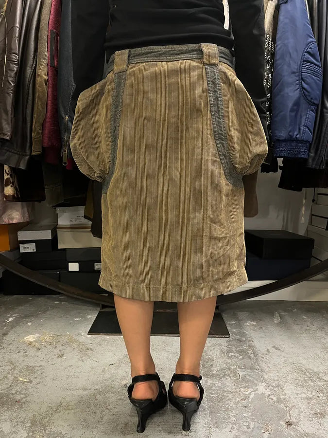 AW2004 Cavalli Brown Velvet Cargo Skirt ArKBnco 3