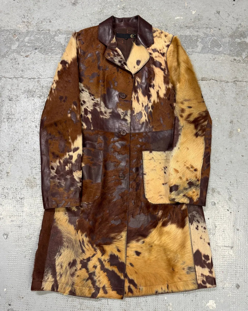AW2004 Cavalli Cowhide Pony Hair Trench Brown Leather Jacket dQbZsGh 0