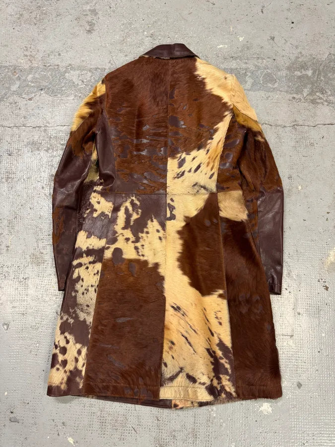 AW2004 Cavalli Cowhide Pony Hair Trench Brown Leather Jacket dQbZsGh 2