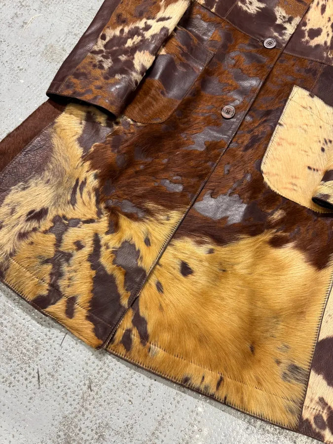 AW2004 Cavalli Cowhide Pony Hair Trench Brown Leather Jacket dQbZsGh 3