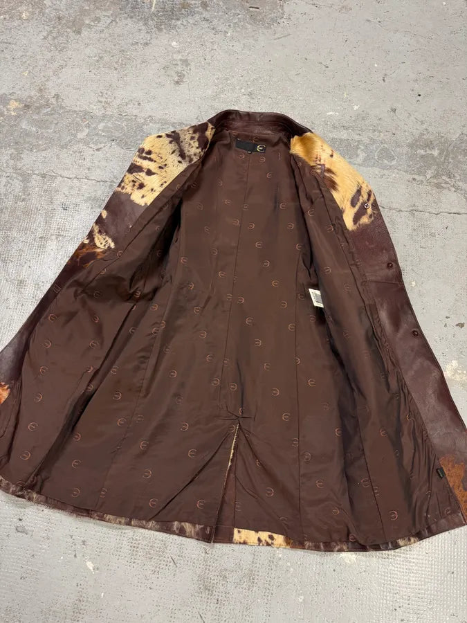 AW2004 Cavalli Cowhide Pony Hair Trench Brown Leather Jacket dQbZsGh 4